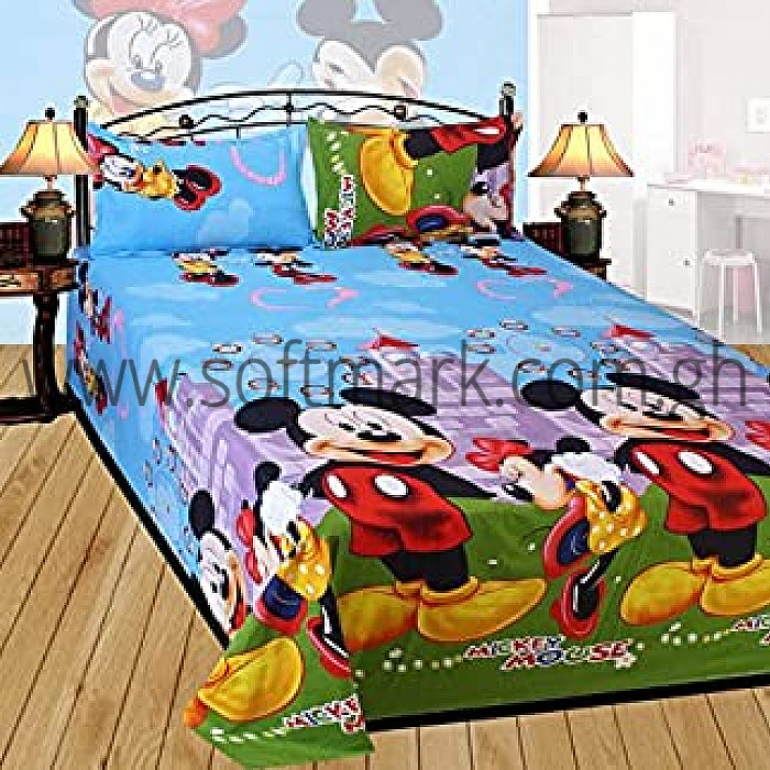 Softmark - Cartoon Character Bedsheet For Kids Set(1 Bedsheet, 2 Pillow  Cases)