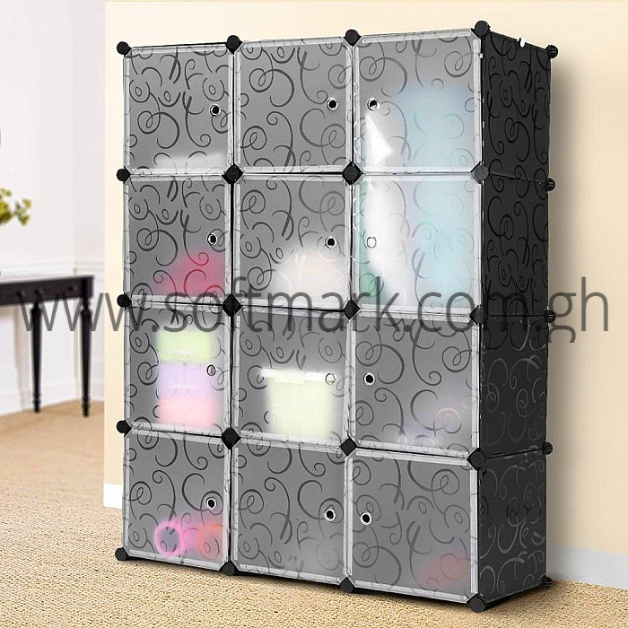 Softmark 12 Cubes Plastic Wardrobe Black