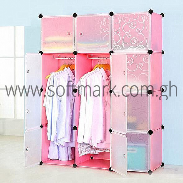 Softmark 12 Cubes Plastic Wardrobe Pink