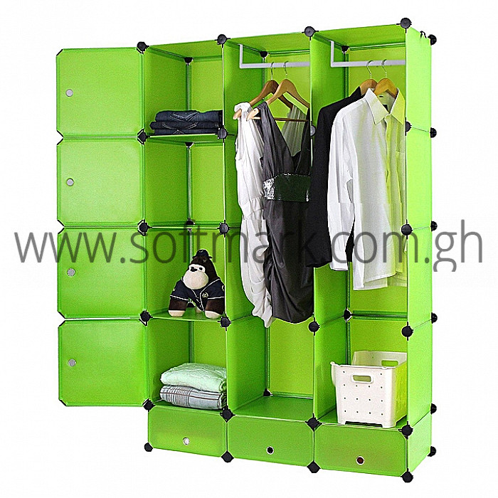 Softmark 12 Cubes Plastic Wardrobe With Shoe Rack Green